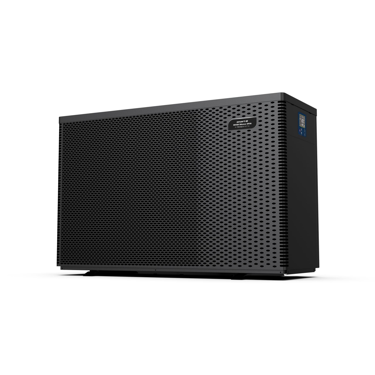 Seitenansicht eines schwarzen Luftreinigers mit Display