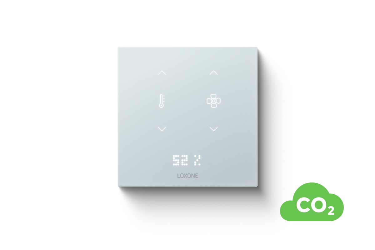 Loxone Raumklima Sensor mit CO2 Anzeige Loxone Raumklima Sensor Glas, misst Temperatur, Luftfeuchte